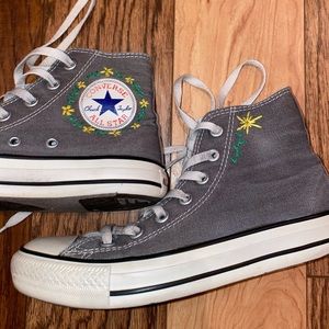 Grey stitched high top converse